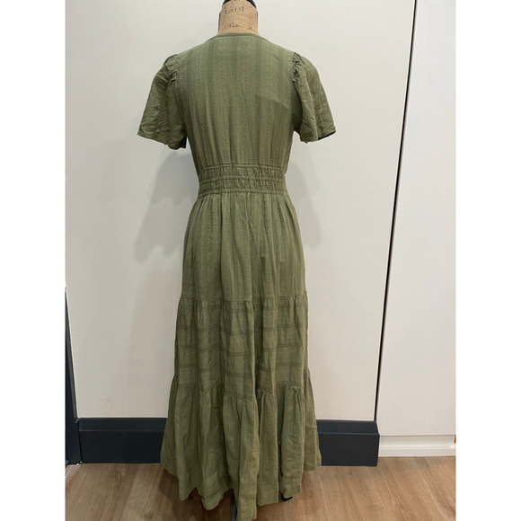 Anthropologie Textured Cotton Embroidered Maxi Dress S Prairie Cottage Fairy - Picture 4 of 11